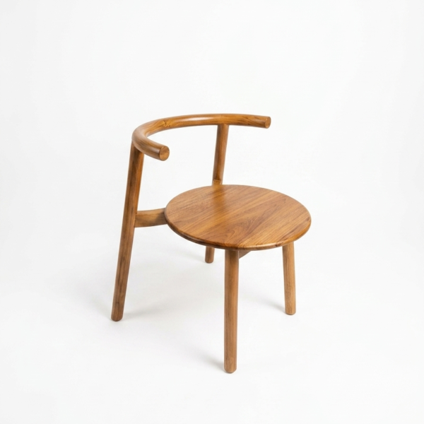 Male minimalist solid teak wood dining chair with curved backrest for hotel projects by IKITEAK