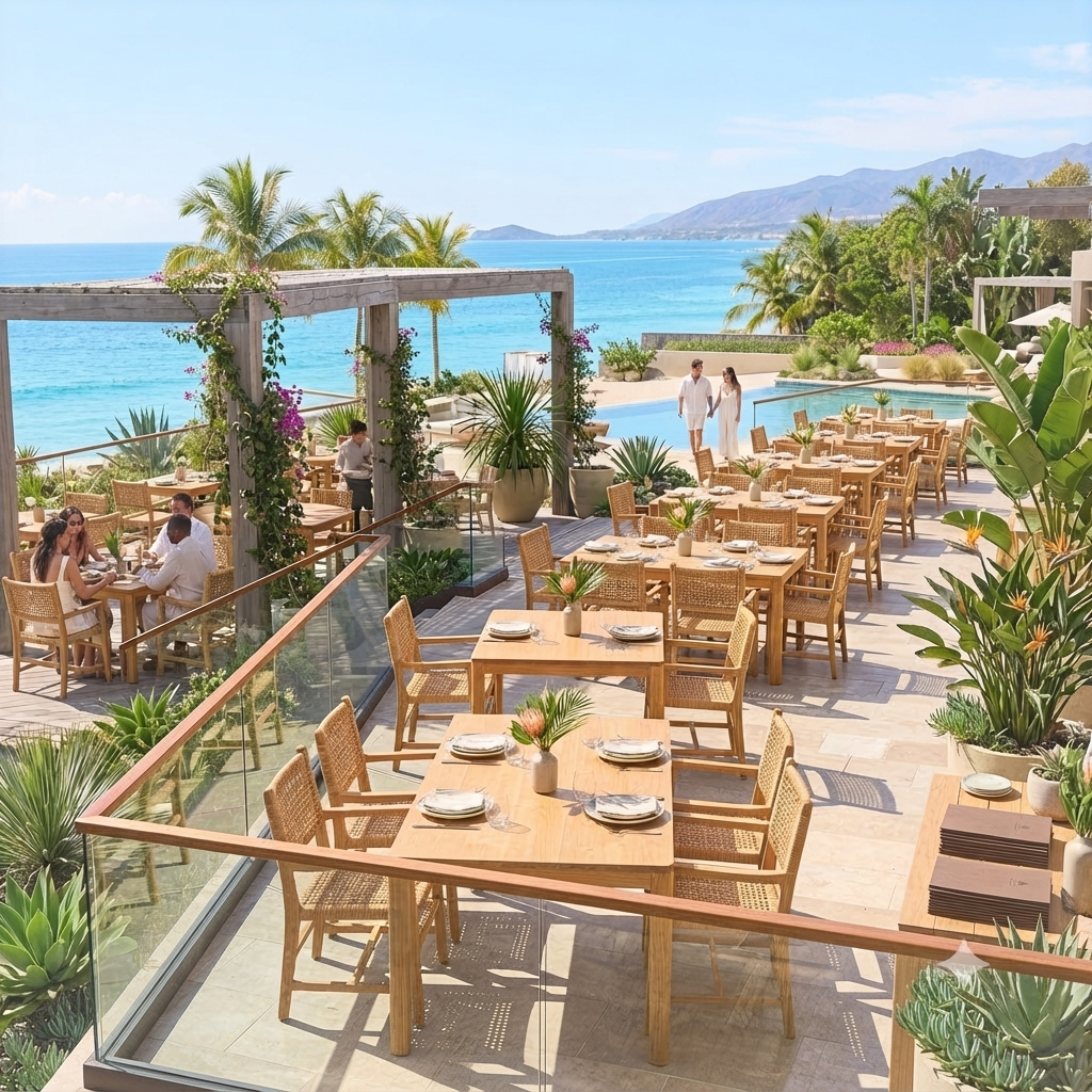 Hospitality furniture supplier premium teak and rope dining set indoor restaurant