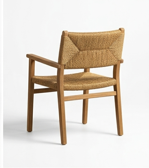 Detail of the Miami Rope Teak Chair manufactured by our workshop