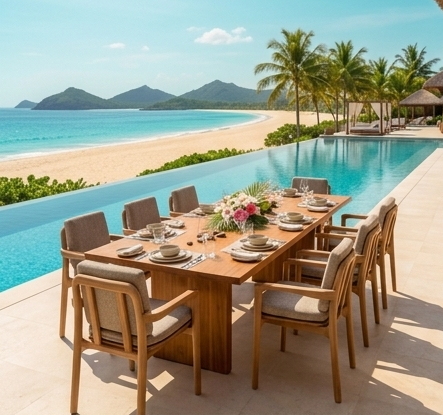Modern teak furniture Indonesia dining chair set for luxury hotel